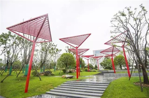 武漢最大江灘廣場(chǎng)的雨水花園